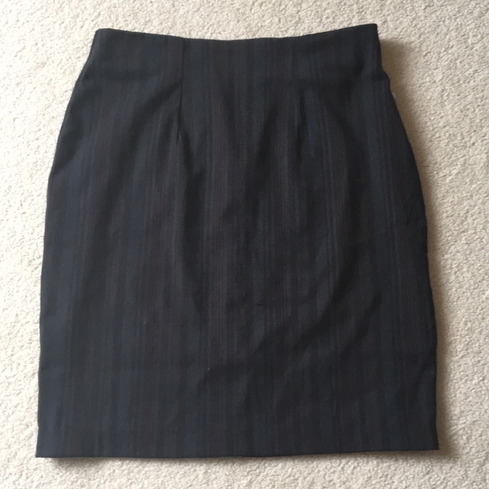 Navy Pinstriped Pencil Skirt; 8